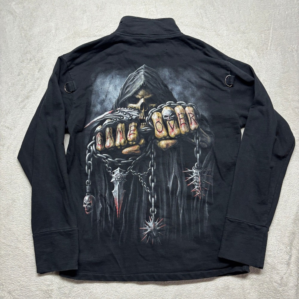 Spiral Direct Full Zip Sweatshirt Mens XXL Game Over Grim Reaper Black D-Rings